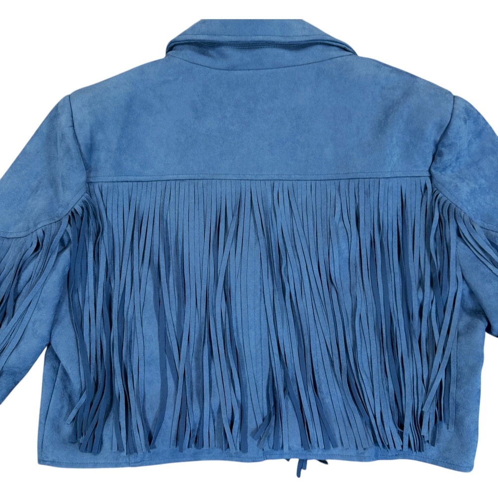 SAINTS & HEARTS Curvy Fringe Suede Jacket Womens 1X Blue Cropped Western Boho - Picture 5 of 10